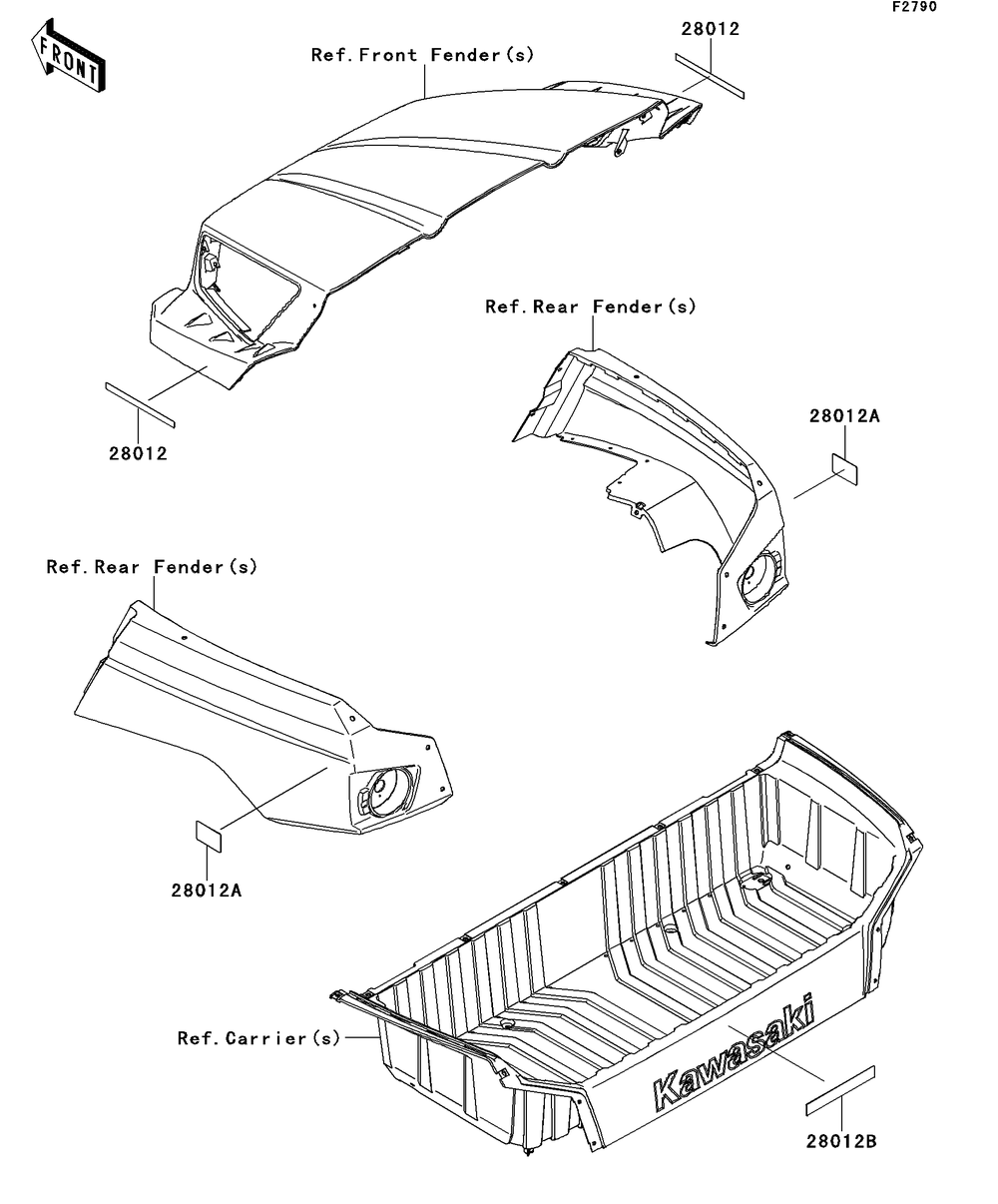 Reflectors Diagram and Parts List for KRT750DCF 2012 Kawasaki Lawn Tractor Accessories