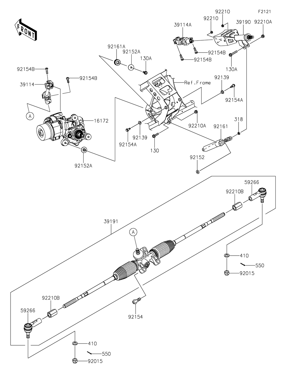 Steering Shaft Diagram and Parts List for KRF1000ALF 2020 Kawasaki Lawn Tractor Accessories