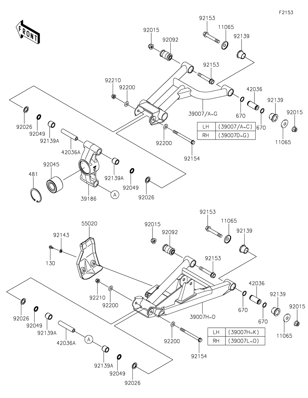 Rear Suspension Diagram and Parts List for KRF800FLF 2020 Kawasaki Lawn Tractor Accessories