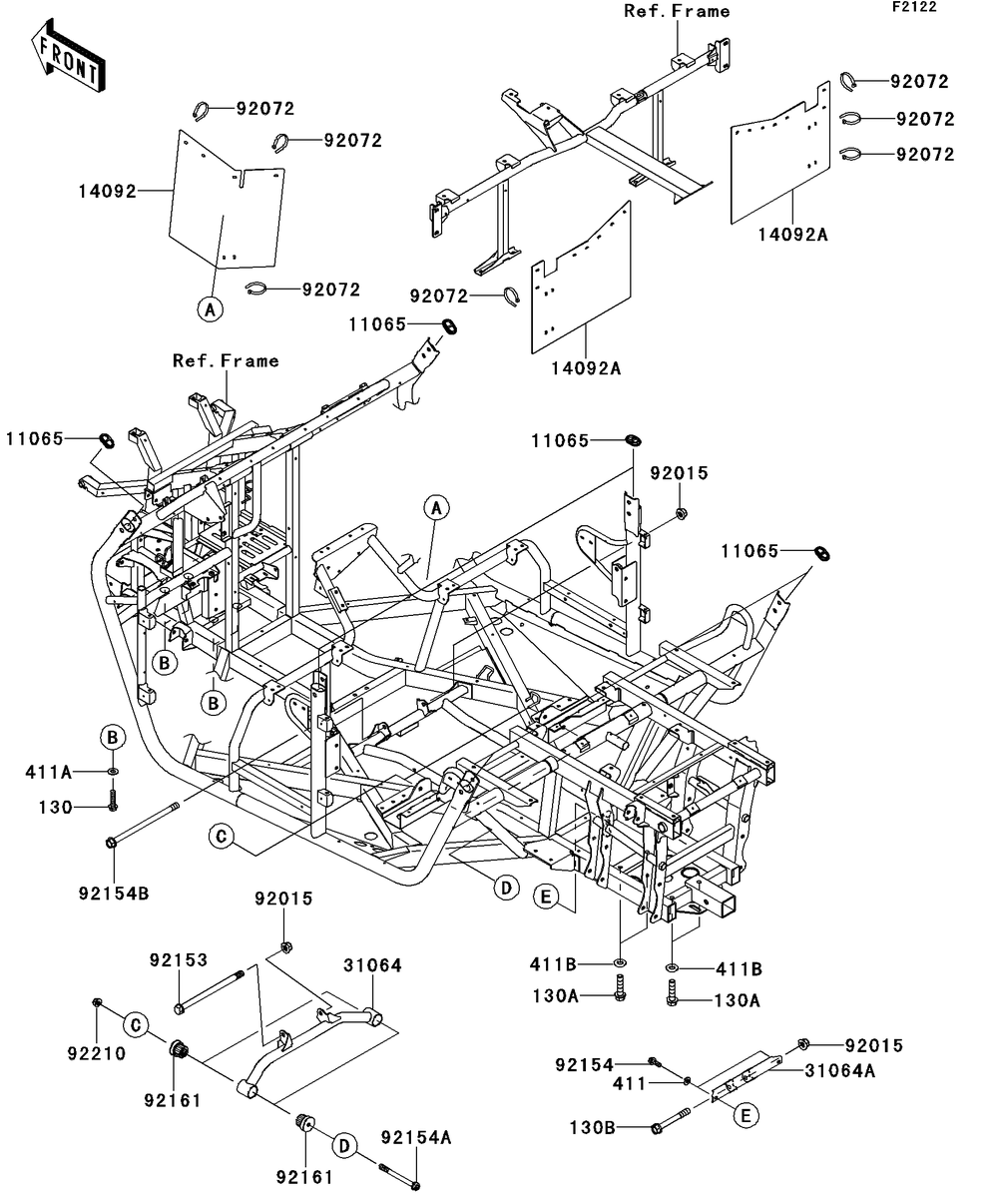 Engine Mount Diagram and Parts List for KRT750CCF 2012 Kawasaki Lawn Tractor Accessories