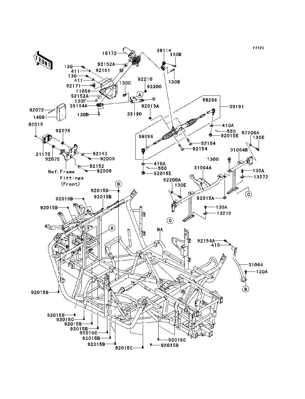 Frame Diagram and Parts List for KRT800BEF 2014 Kawasaki Lawn Tractor Accessories