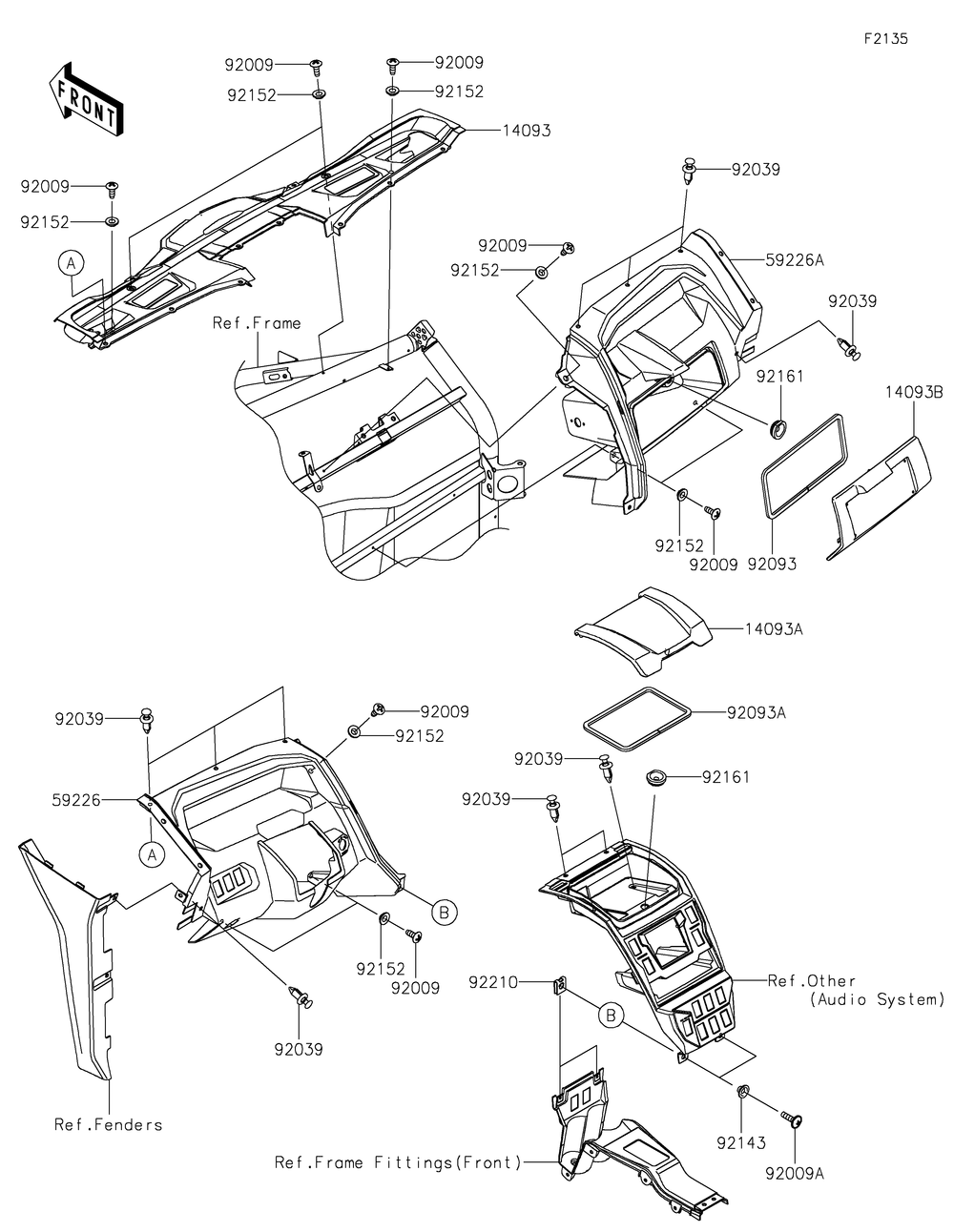 Front Box Diagram and Parts List for KRF1000CMFNN 2021 Kawasaki Lawn Tractor Accessories