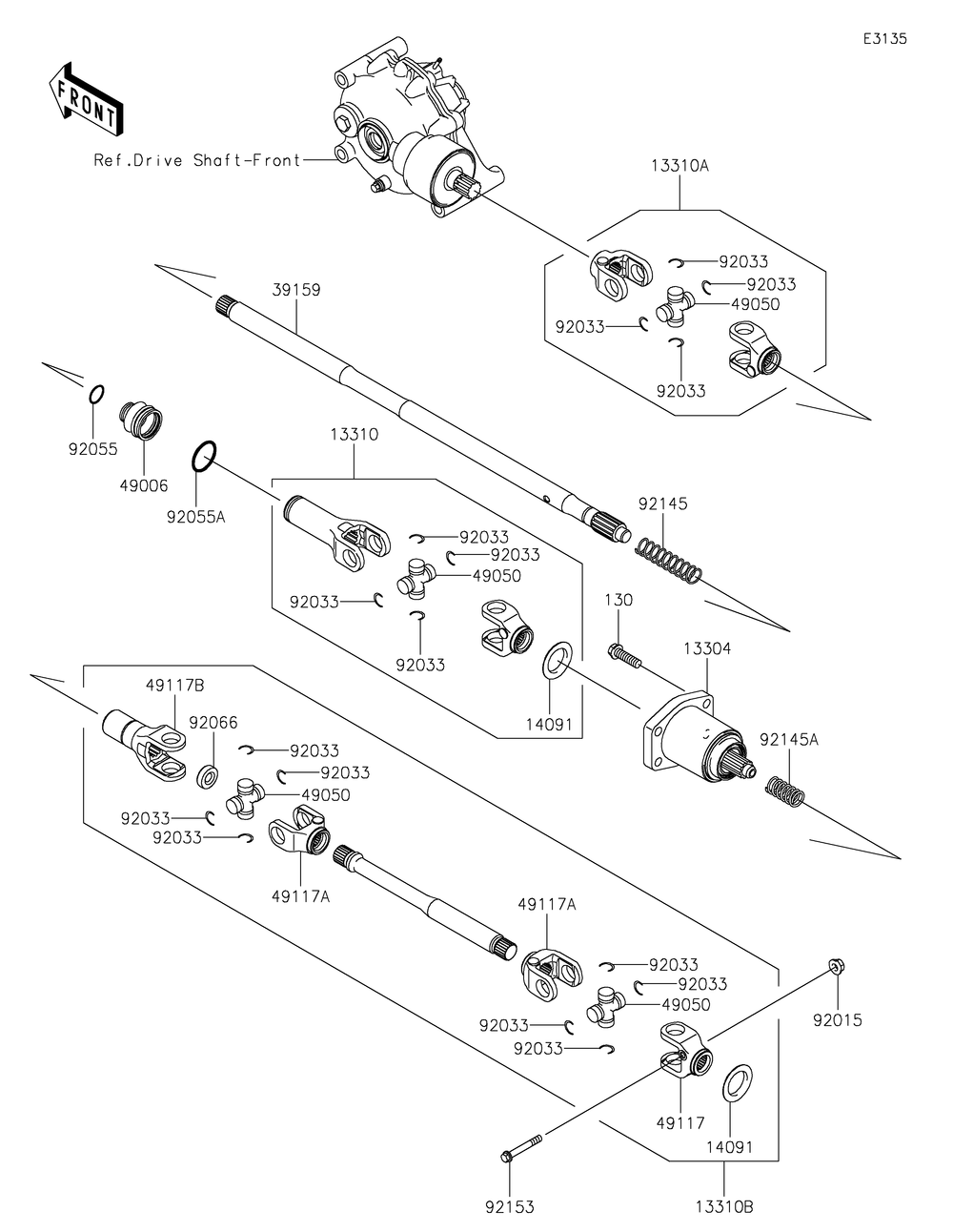 Drive Shaft-Propeller Diagram and Parts List for KAF400HHF 2017 Kawasaki Lawn Tractor Accessories