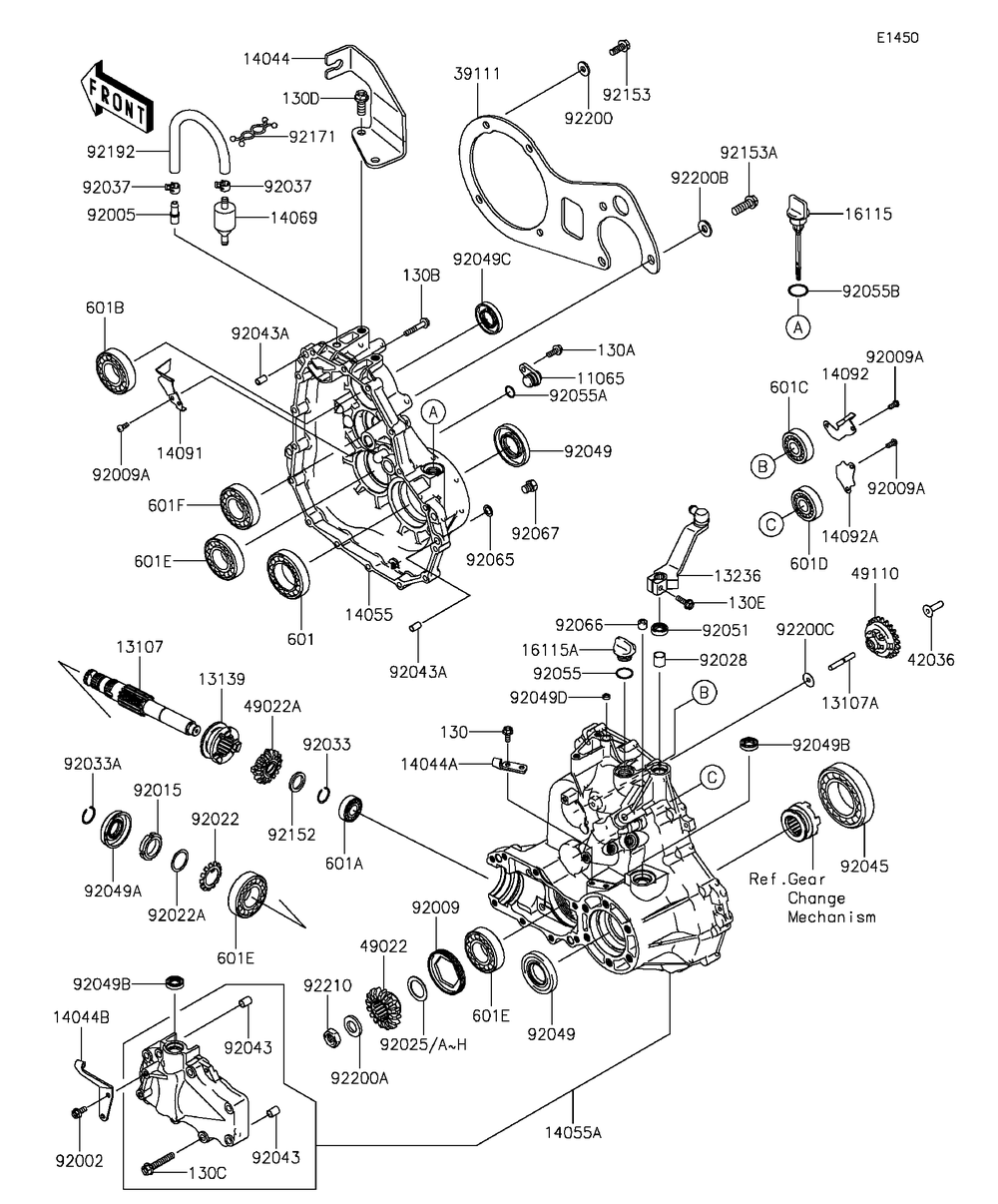 Gear Box Diagram and Parts List for KAF400FGF 2016 Kawasaki Lawn Tractor Accessories