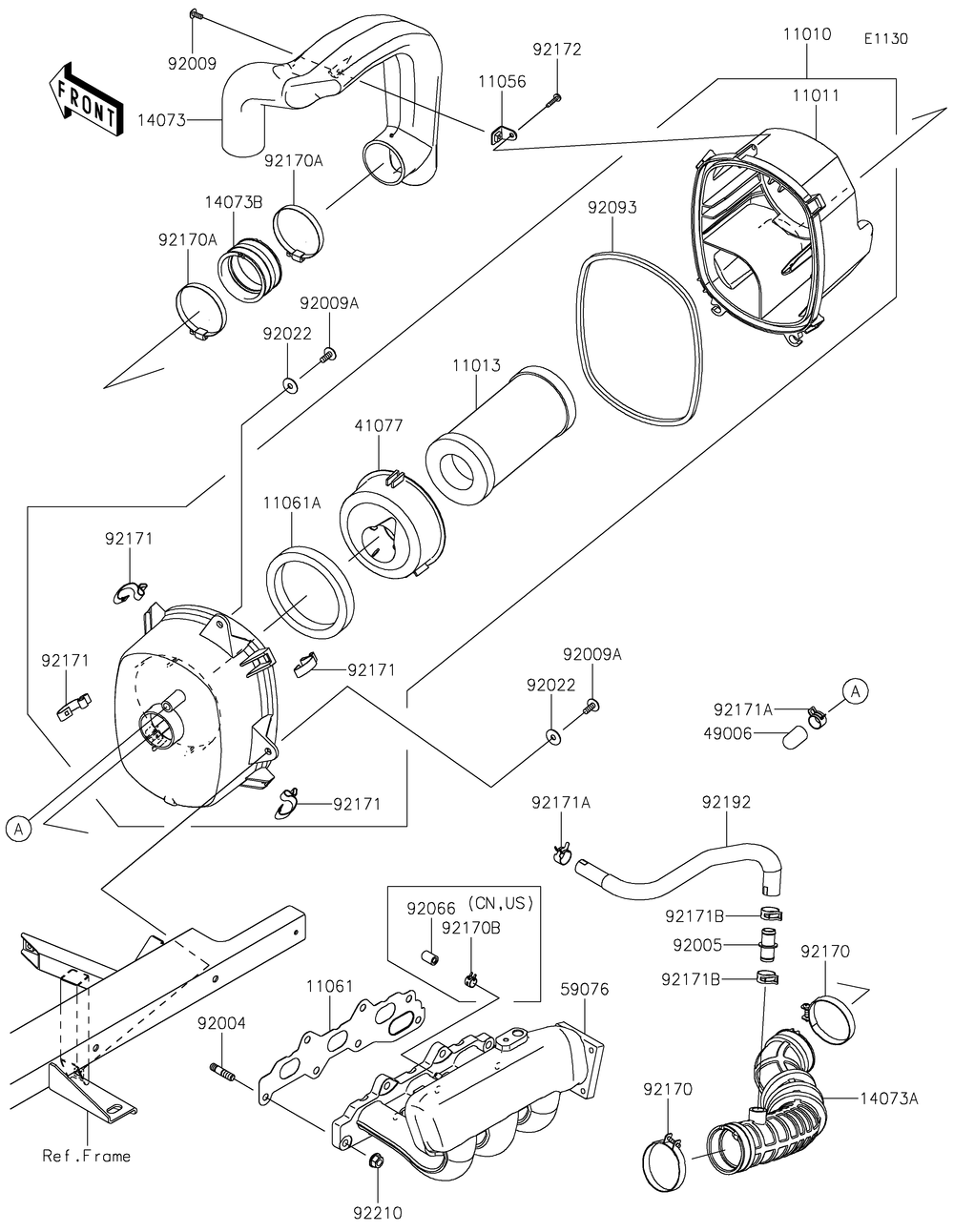 Air Cleaner Diagram and Parts List for KAF820GLF 2020 Kawasaki Lawn Tractor Accessories