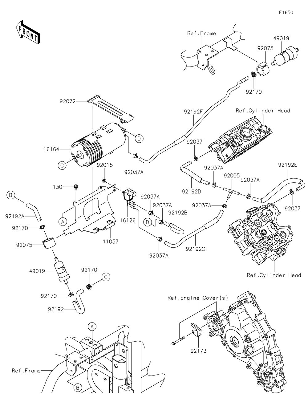 Fuel Evaporative System Diagram and Parts List for KRF800GMFNN 2021 Kawasaki Lawn Tractor Accessories