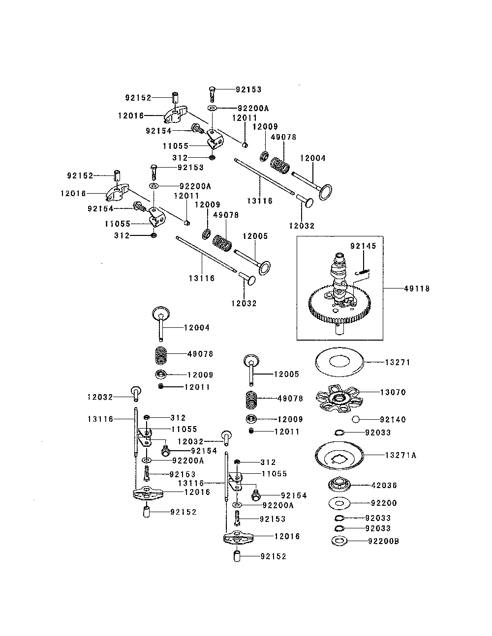 Valve/camshaft Diagram and Parts List for FR691V-AS29  Kawasaki Engine