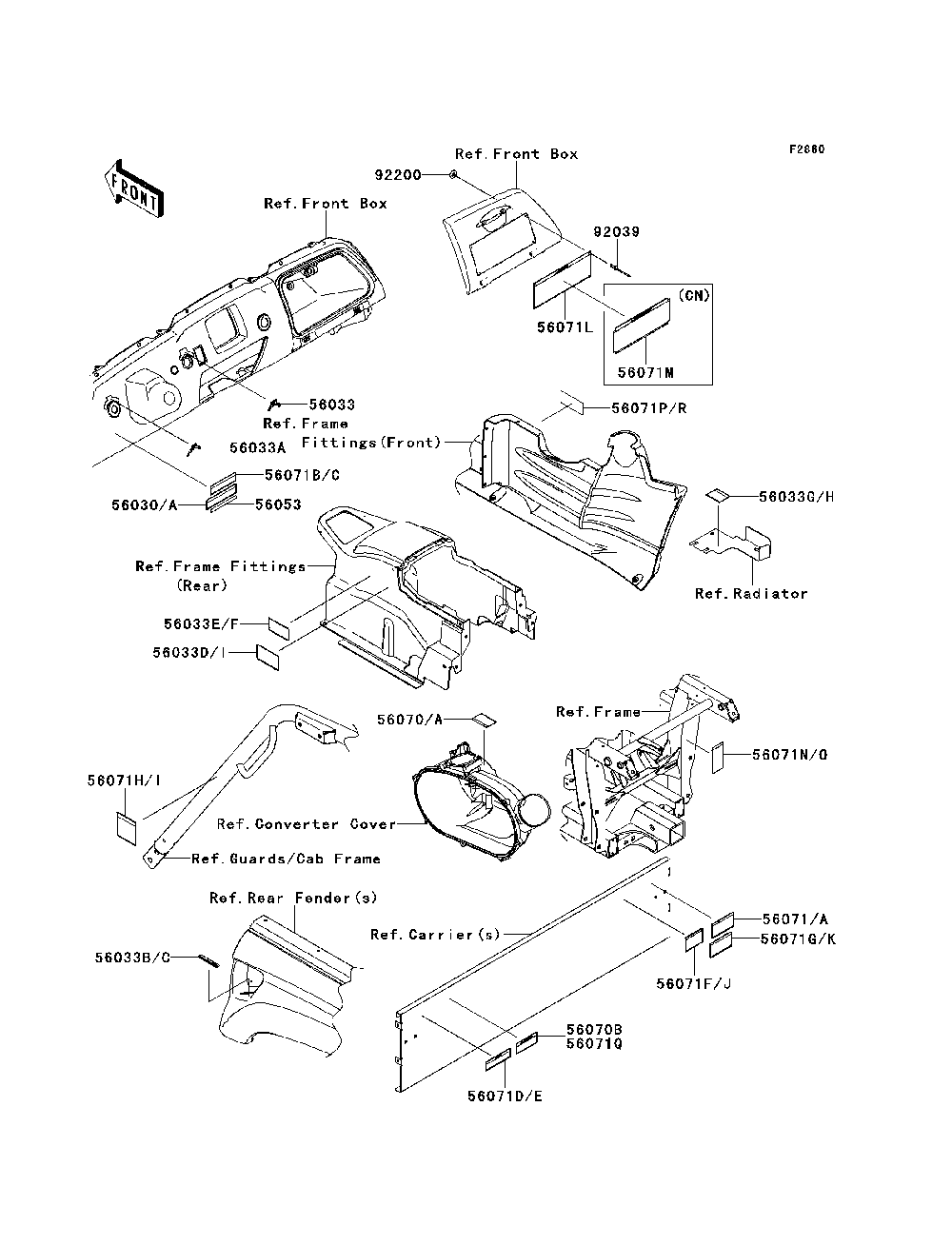 Labels Diagram and Parts List for KRF750RDF 2013 Kawasaki Lawn Tractor Accessories