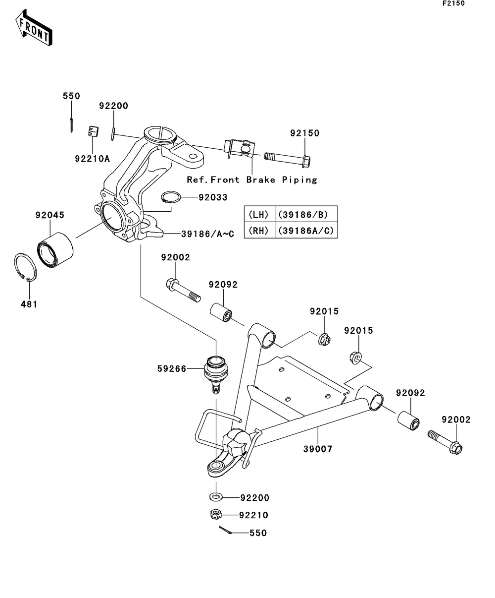 Suspension Diagram and Parts List for KAF400DEF 2014 Kawasaki Lawn Tractor Accessories