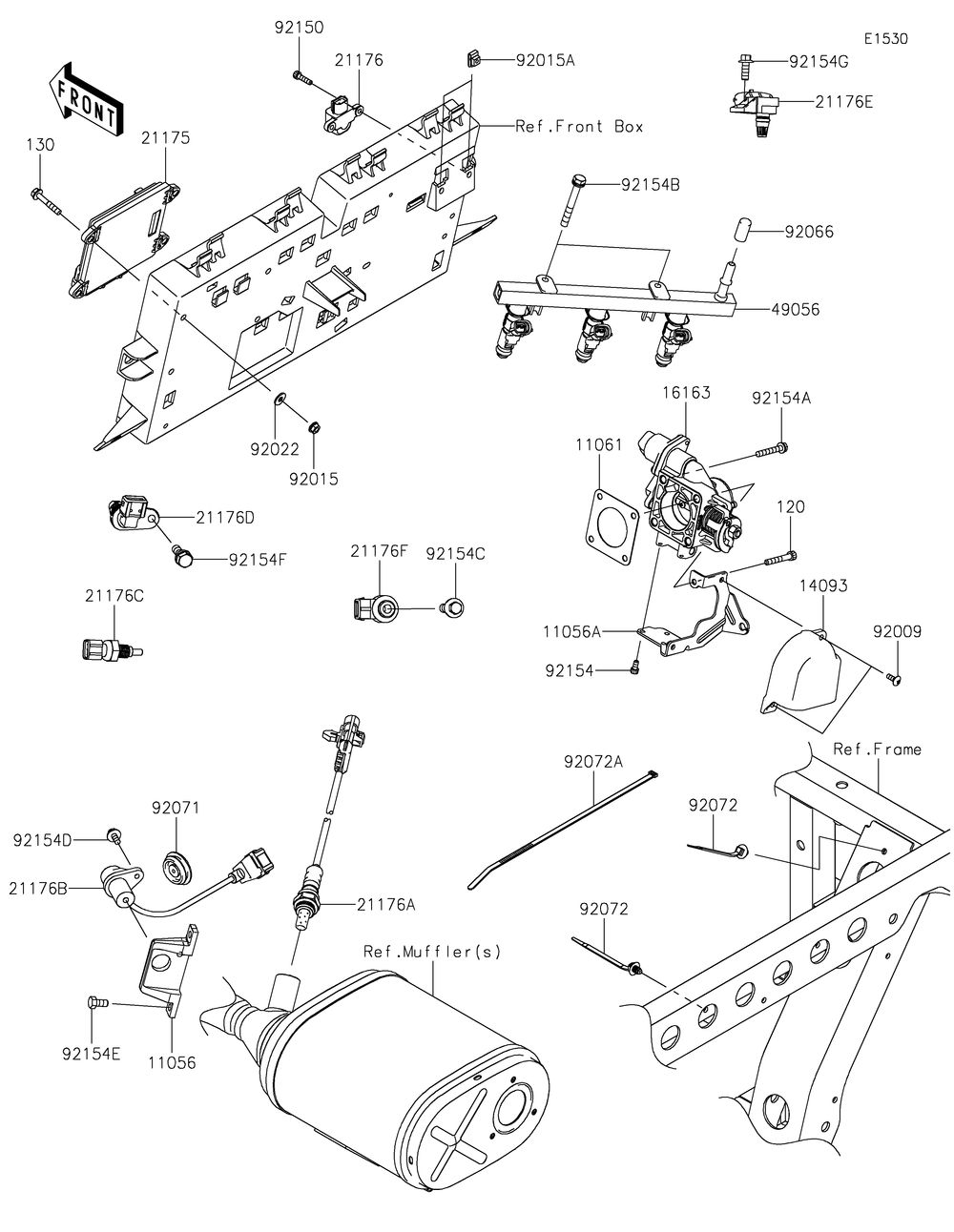 Fuel Injection Diagram and Parts List for KAF820FGF 2016 Kawasaki Lawn Tractor Accessories