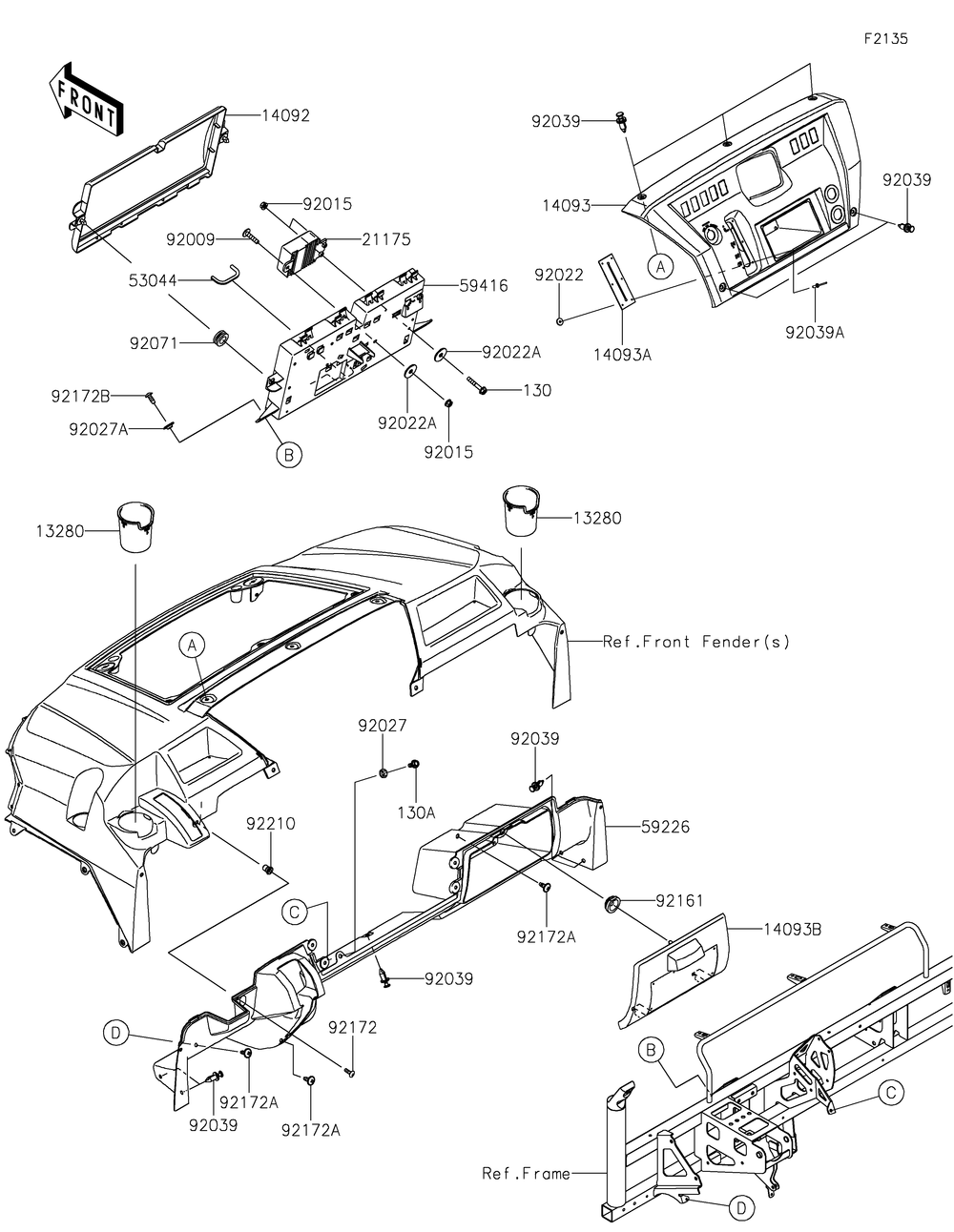 Front Box Diagram and Parts List for KAF820GLF 2020 Kawasaki Lawn Tractor Accessories