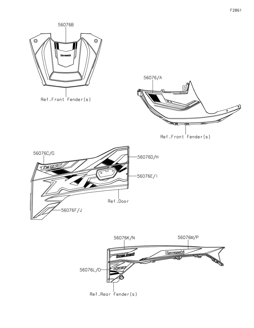 Decals Diagram and Parts List for KRF1000CNFNN 2022 Kawasaki Lawn Tractor Accessories