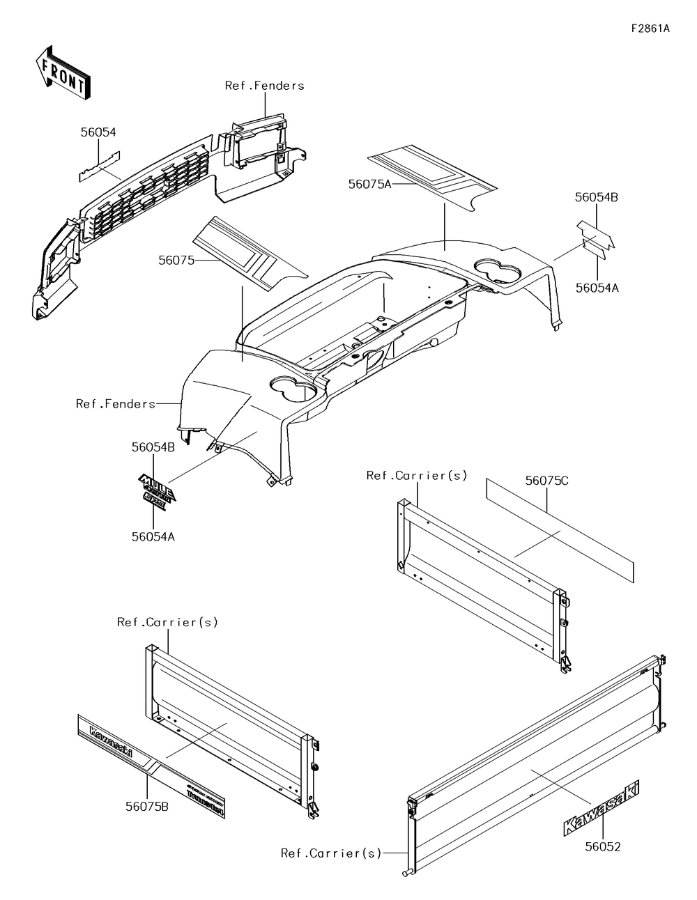 Decals(Vjf) Diagram and Parts List for KAF620VJF 2018 Kawasaki Lawn Tractor Accessories