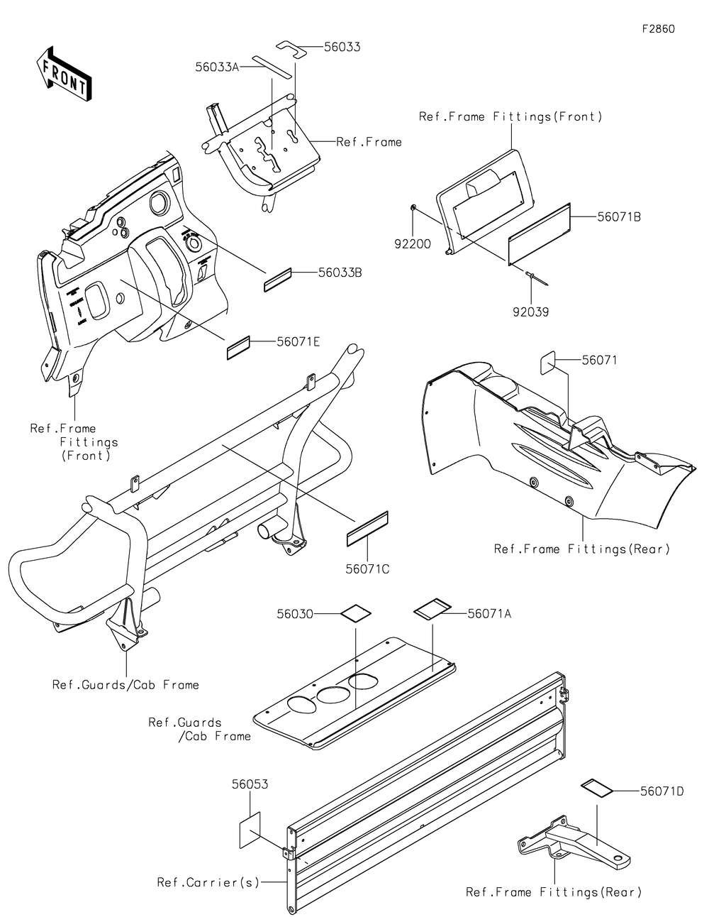 Labels Diagram and Parts List for KAF400YPFNN 2023 Kawasaki Lawn Tractor Accessories