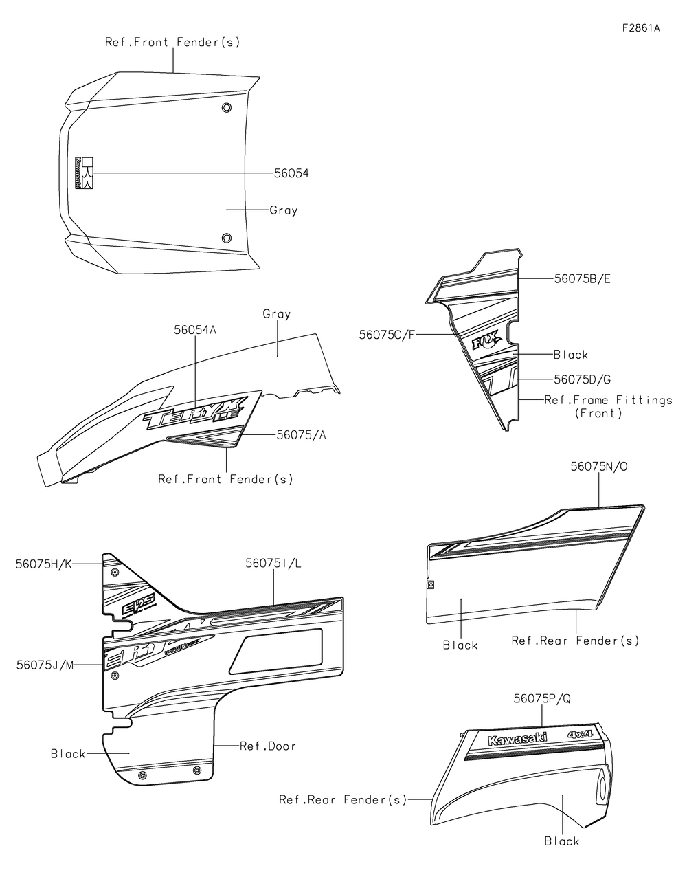 Decals(Gray)(Gkfa) Diagram and Parts List for KRF800GKFA 2019 Kawasaki Lawn Tractor Accessories