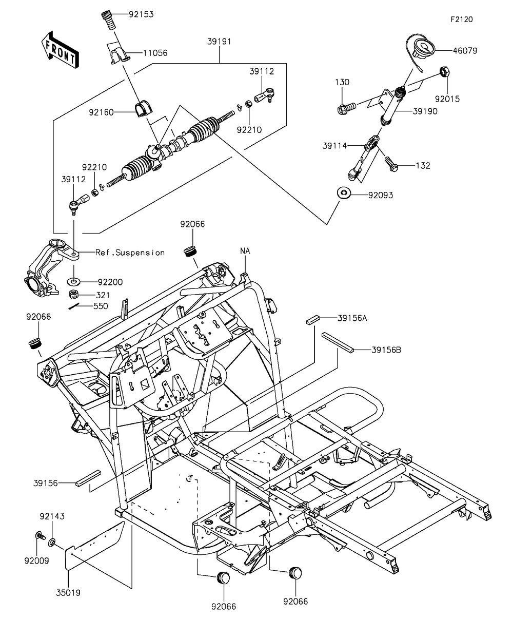 Frame Diagram and Parts List for KAF400GGF 2016 Kawasaki Lawn Tractor Accessories