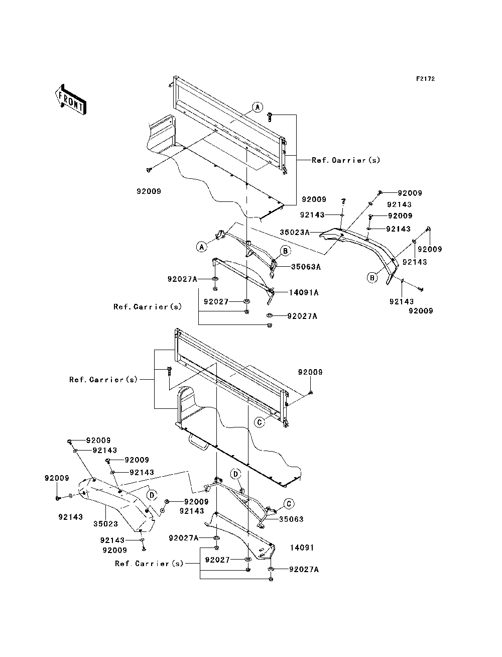 Rear Fender Diagram and Parts List for KAF620PDF 2013 Kawasaki Lawn Tractor Accessories