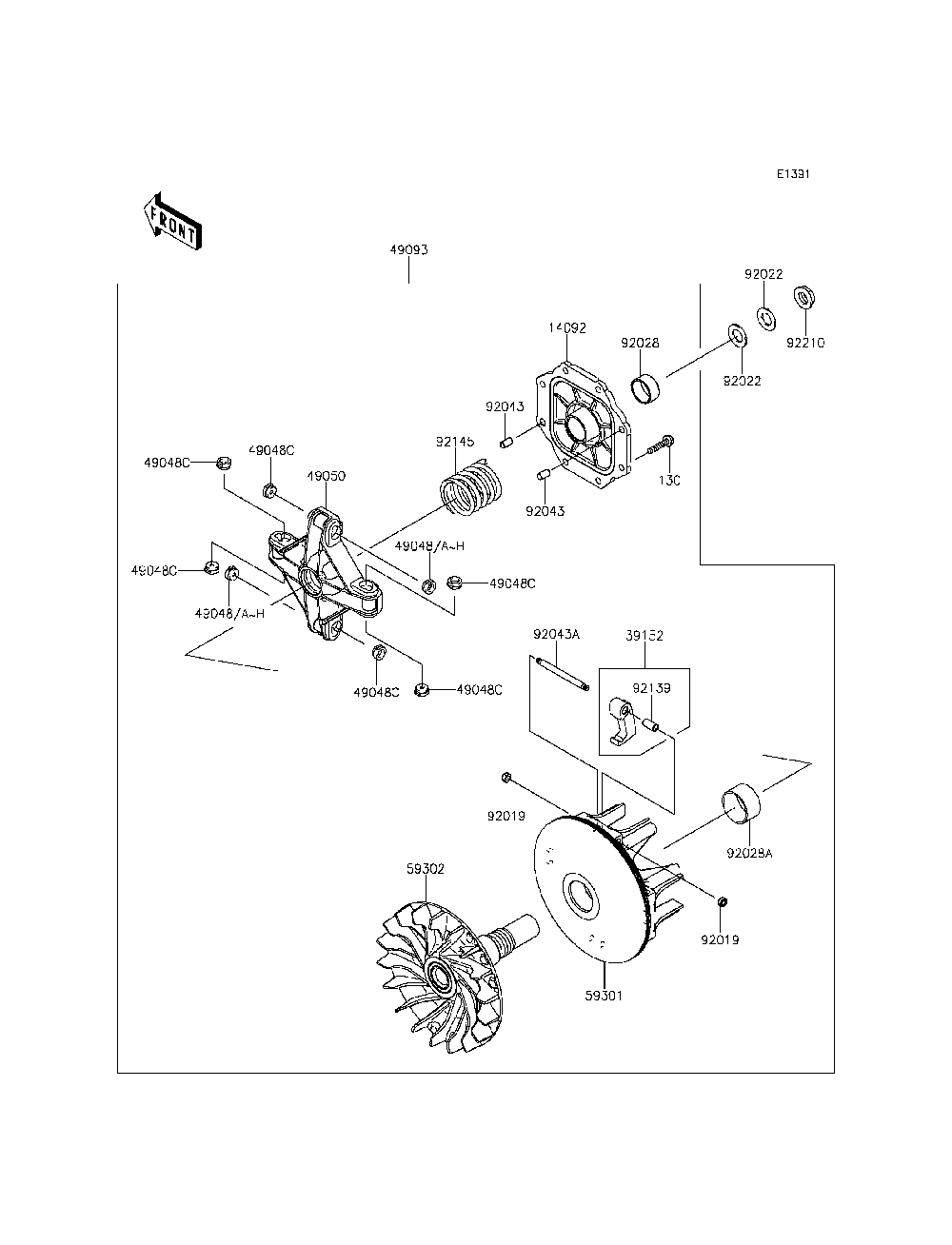 Drive Converter Diagram and Parts List for KRF800DFF 2015 Kawasaki Lawn Tractor Accessories
