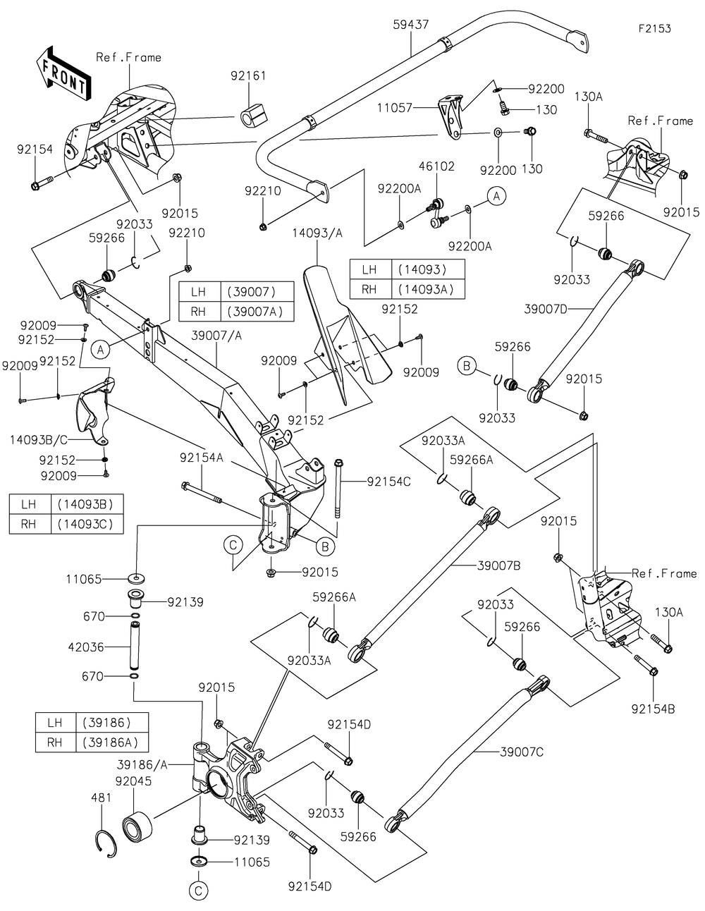Rear Suspension Diagram and Parts List for KRT1000BPFNL 2023 Kawasaki Lawn Tractor Accessories