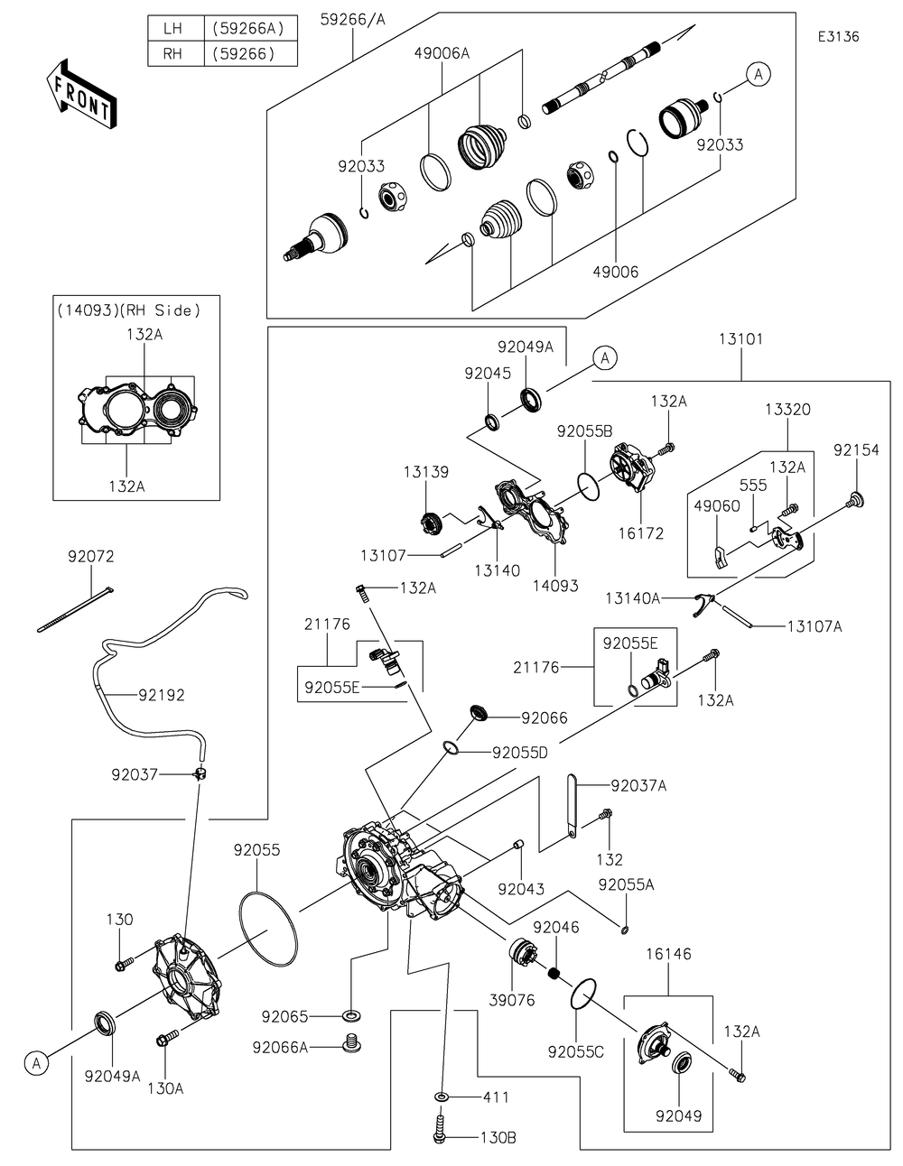 Drive Shaft-Front Diagram and Parts List for KRF1000CNFNN 2022 Kawasaki Lawn Tractor Accessories