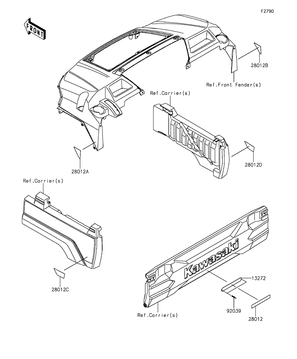 Reflectors Diagram and Parts List for KAF1000BGF 2016 Kawasaki Lawn Tractor Accessories