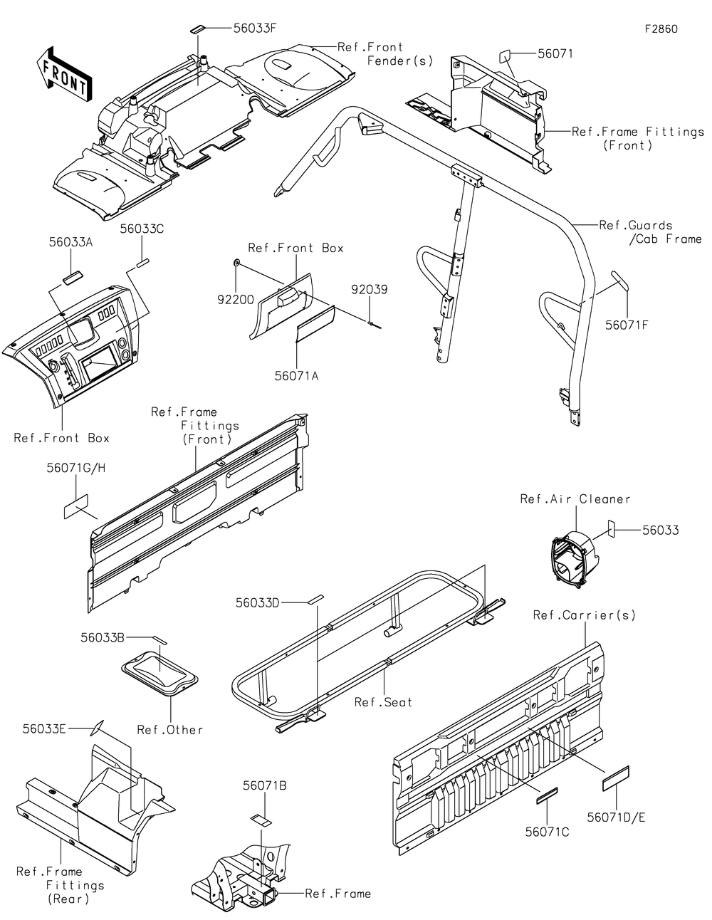 Labels Diagram and Parts List for KAF820BMFNL 2021 Kawasaki Lawn Tractor Accessories