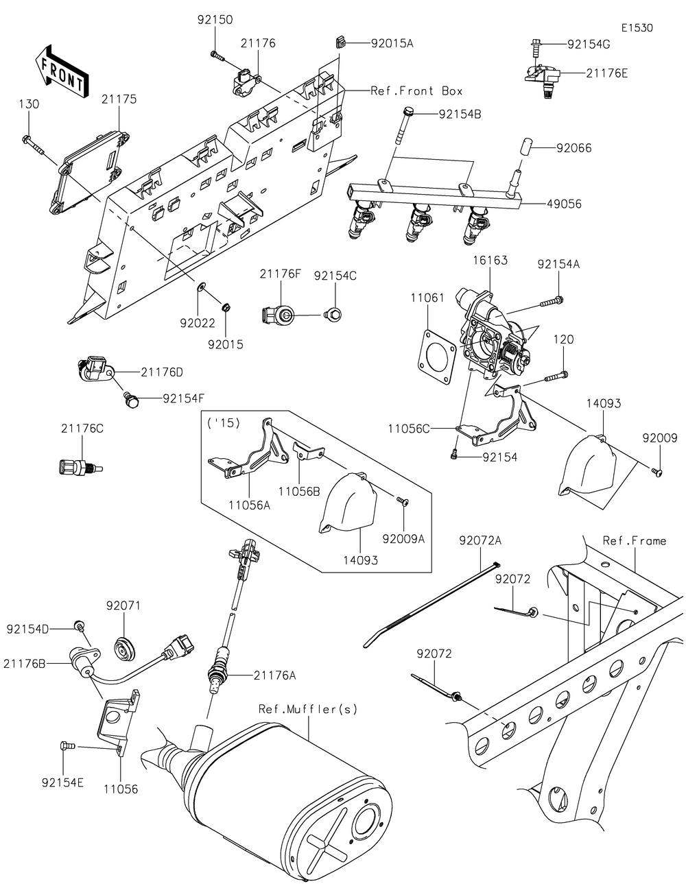 Fuel Injection Diagram and Parts List for KAF820AFF 2015 Kawasaki Lawn Tractor Accessories