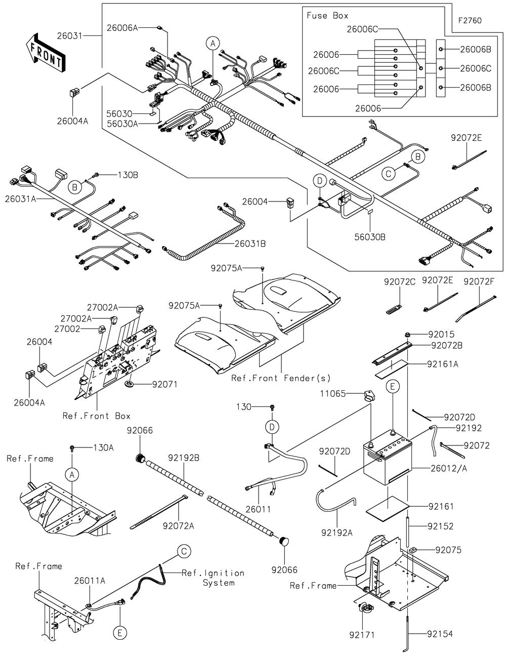 Chassis Electrical Equipment Diagram and Parts List for KAF820FLF 2020 Kawasaki Lawn Tractor Accessories