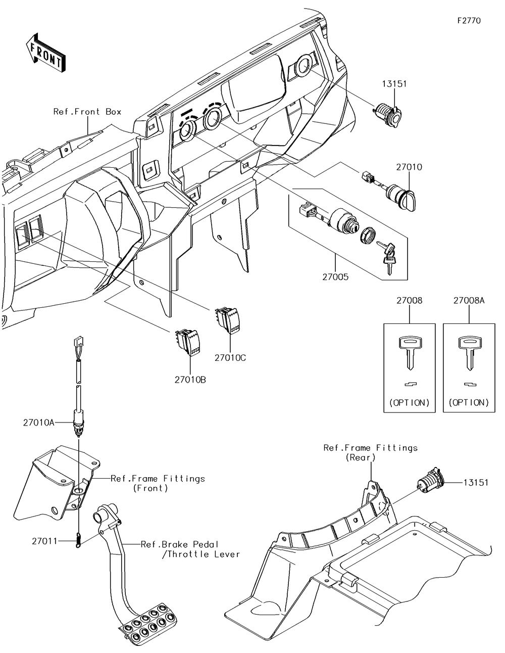 Ignition Switch Diagram and Parts List for KRF800GJF 2018 Kawasaki Lawn Tractor Accessories