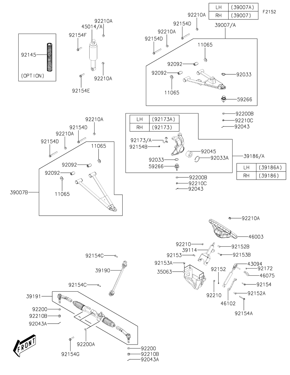 Front Suspension Diagram and Parts List for KAF700AKF 2019 Kawasaki Lawn Tractor Accessories