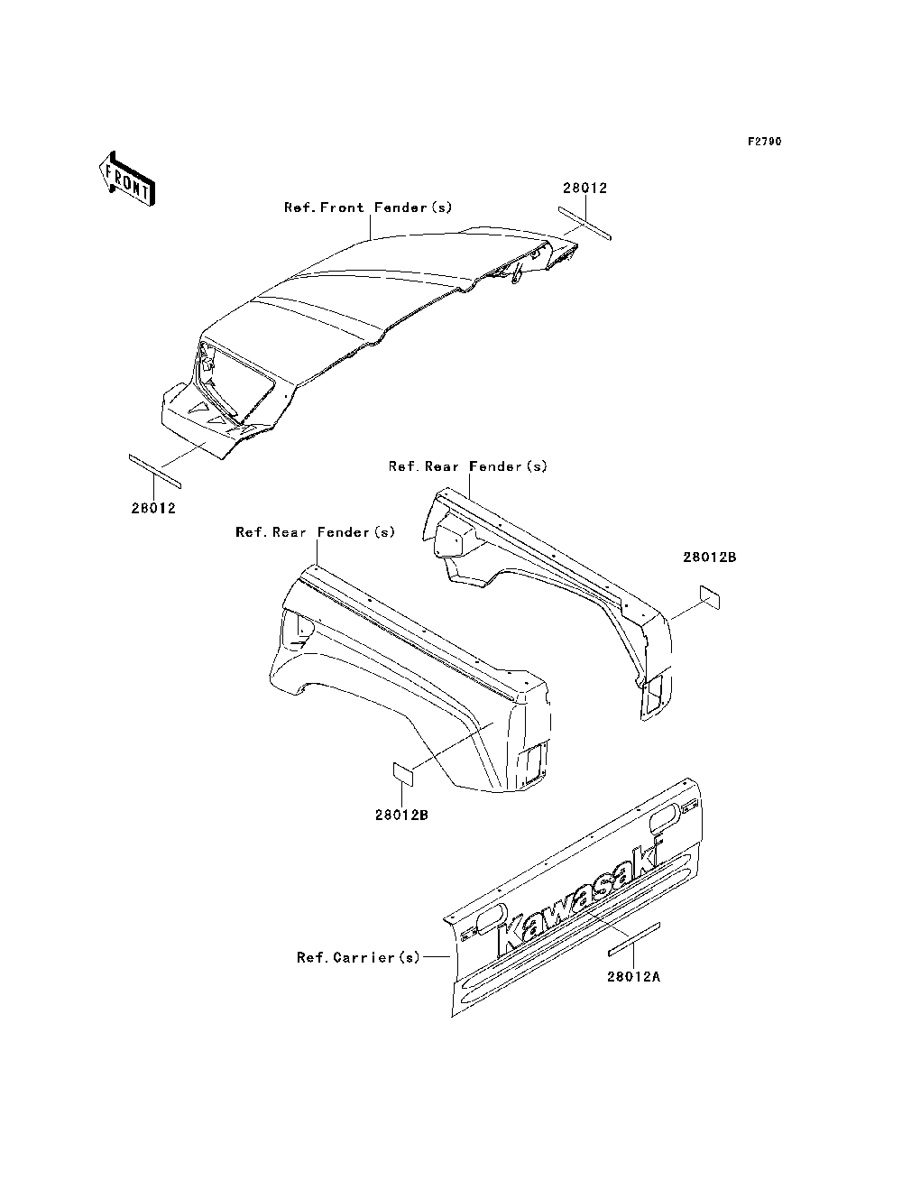 Reflectors Diagram and Parts List for KRF750RDF 2013 Kawasaki Lawn Tractor Accessories