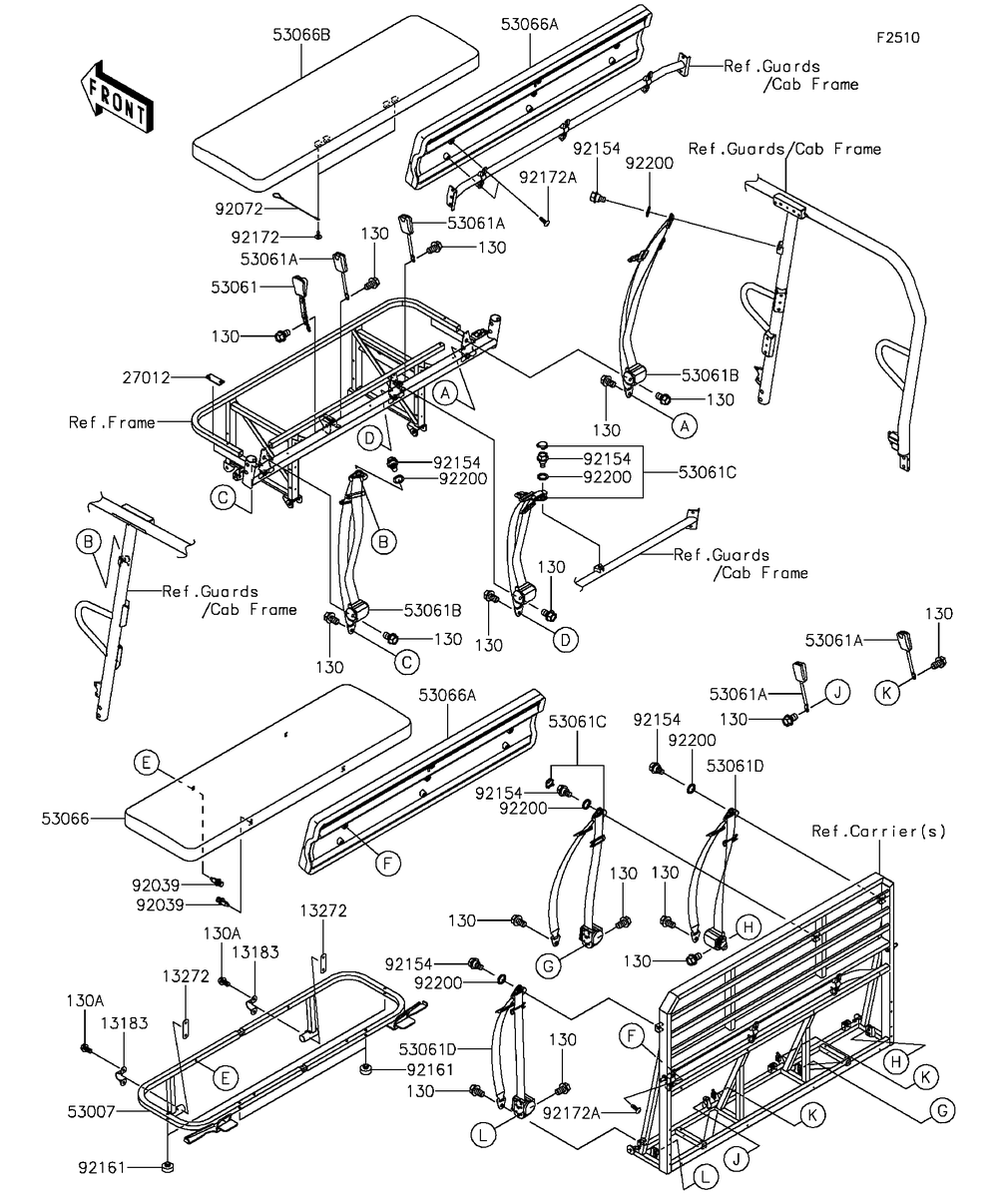 Seat Diagram and Parts List for KAF820AFF 2015 Kawasaki Lawn Tractor Accessories