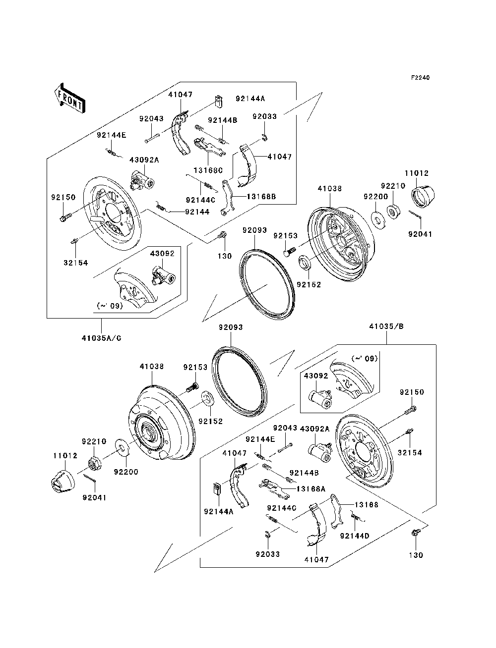 Rear Hubs/Brakes Diagram and Parts List for KAF400C7F 2007 & Prior Kawasaki Lawn Tractor Accessories