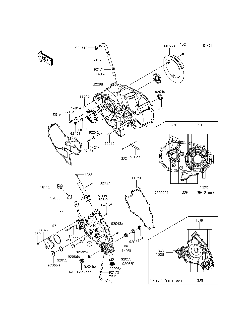 Engine Cover Diagram and Parts List for KRT800CFF 2015 Kawasaki Lawn Tractor Accessories