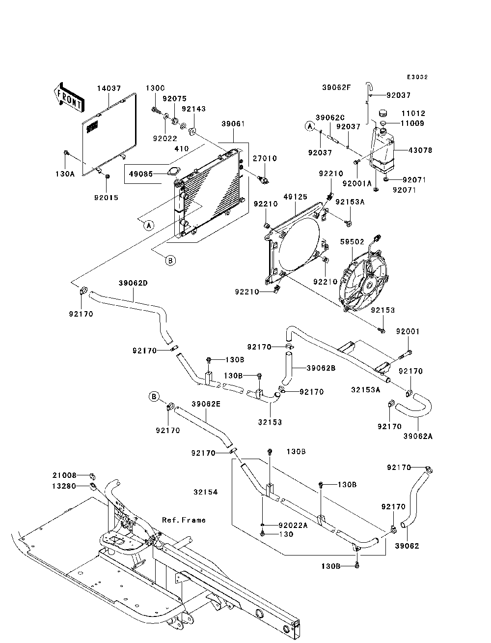 Radiator Diagram and Parts List for KAF950D8F 2008 Kawasaki Lawn Tractor Accessories