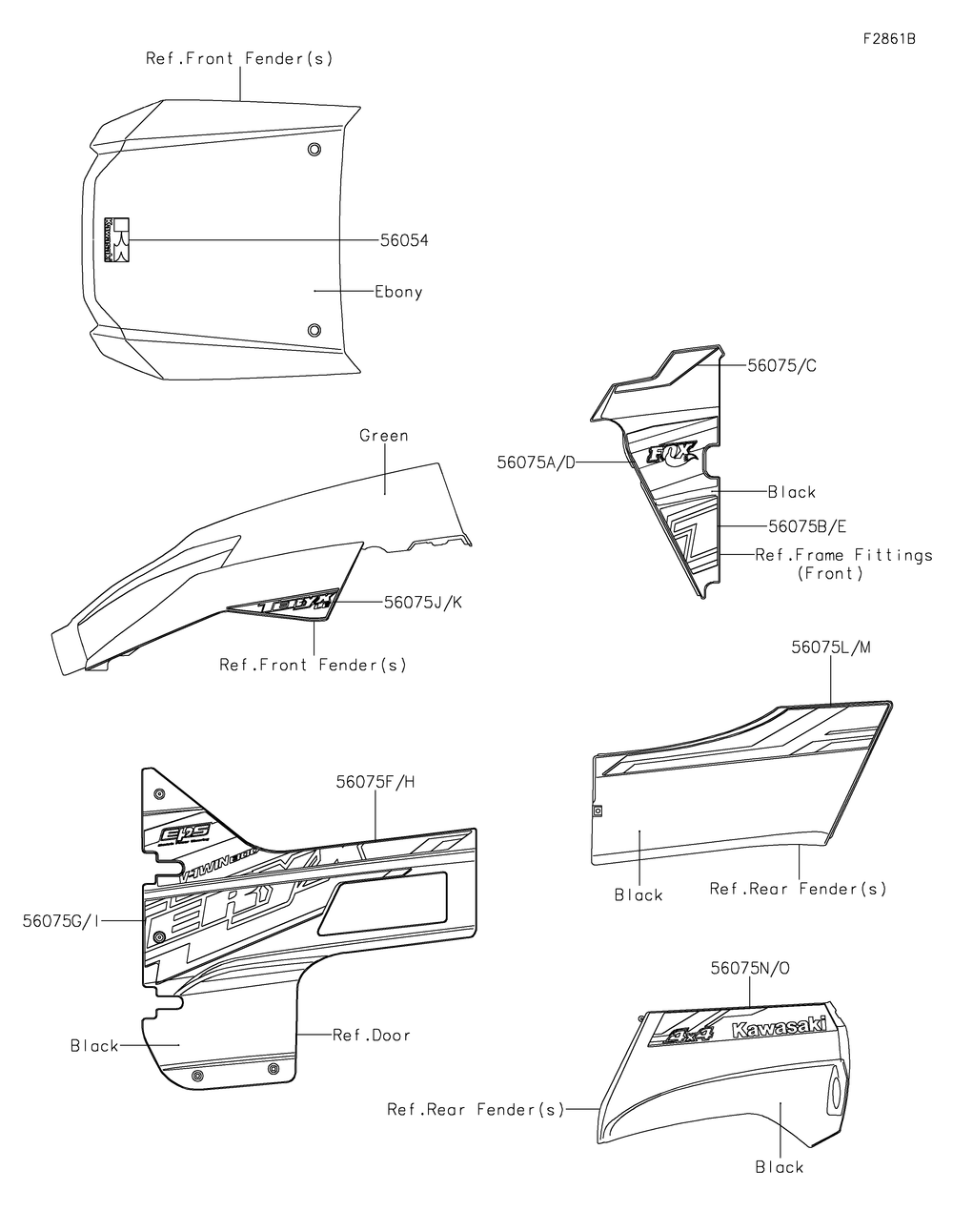 Decals(Green)(Glf) Diagram and Parts List for KRF800GLF 2020 Kawasaki Lawn Tractor Accessories