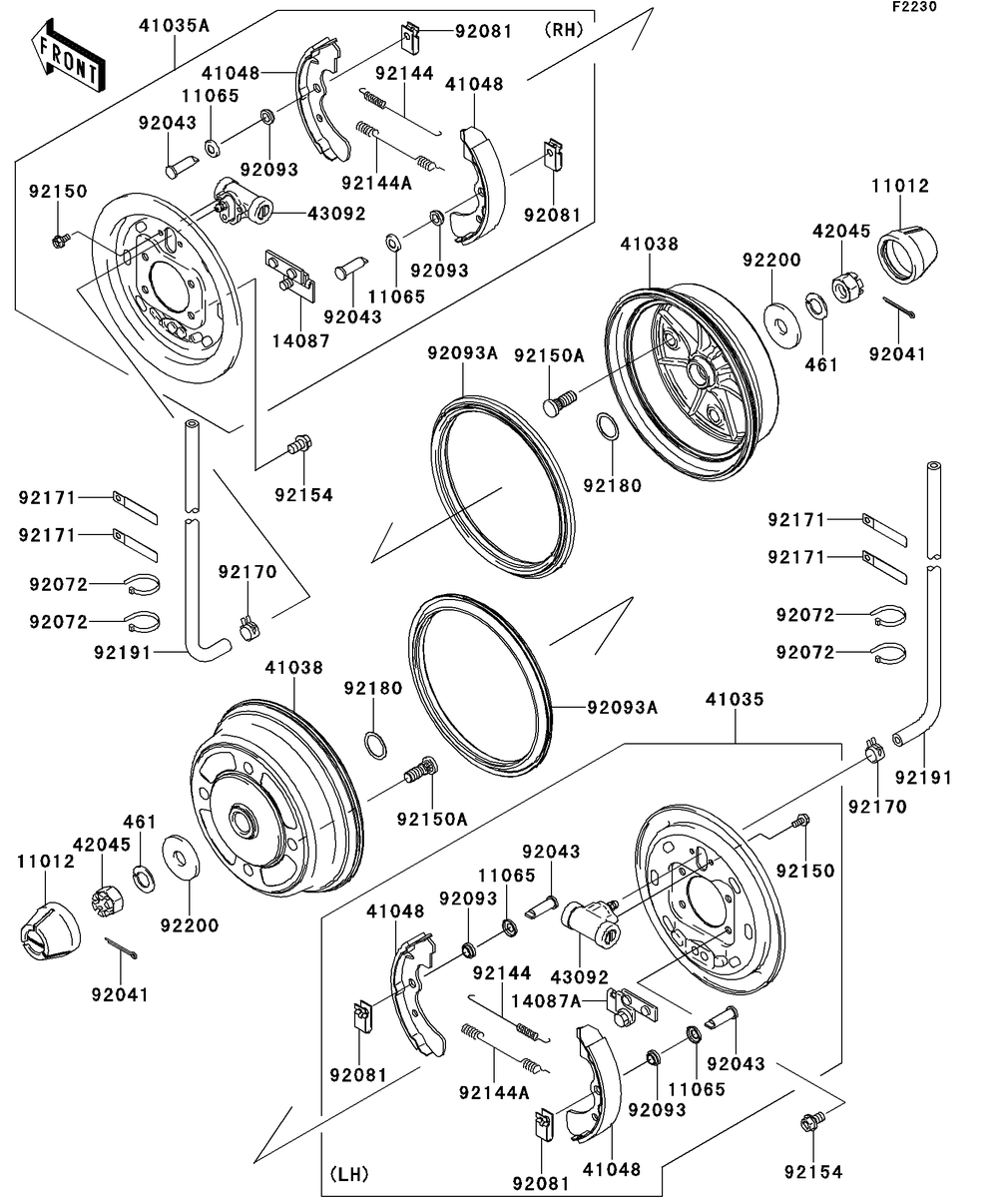 Front Hubs/Brakes Diagram and Parts List for KAF620RDFA 2013 Kawasaki Lawn Tractor Accessories