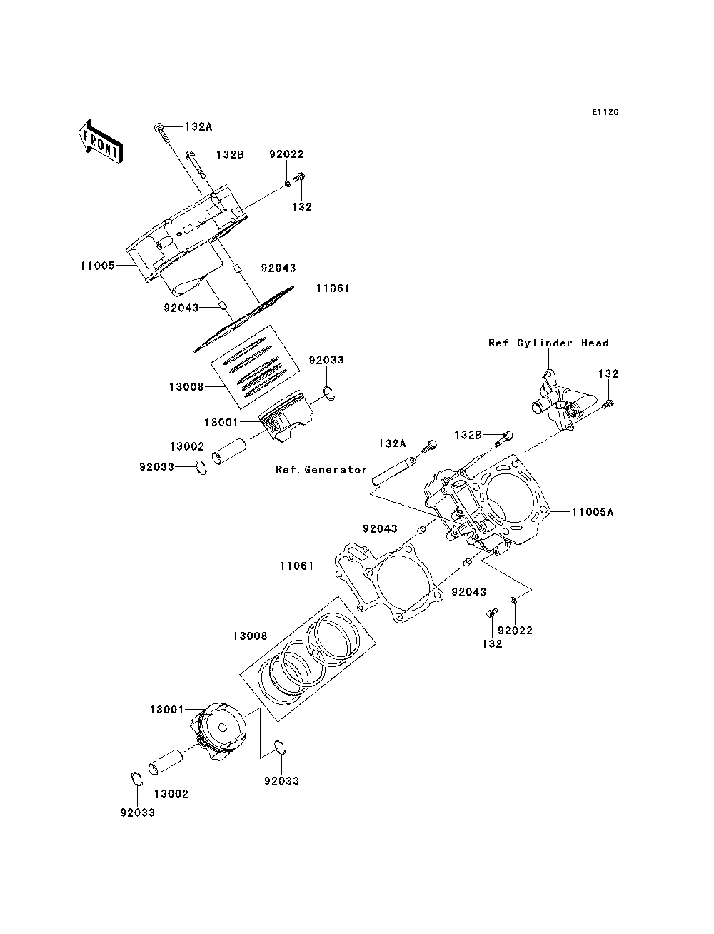 Cylinder/Piston Diagram and Parts List for KRF750PDF 2013 Kawasaki Lawn Tractor Accessories