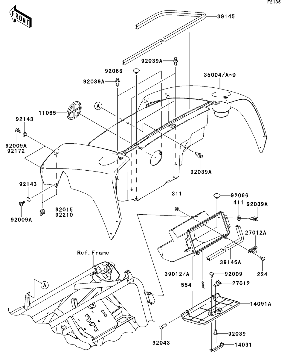 Front Box Diagram and Parts List for KAF400AFF 2015 Kawasaki Lawn Tractor Accessories