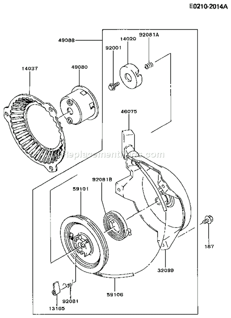 Page K Diagram and Parts List for FA076D AS07 Kawasaki Engine