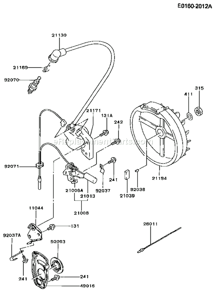Page F Diagram and Parts List for FA076D AS07 Kawasaki Engine