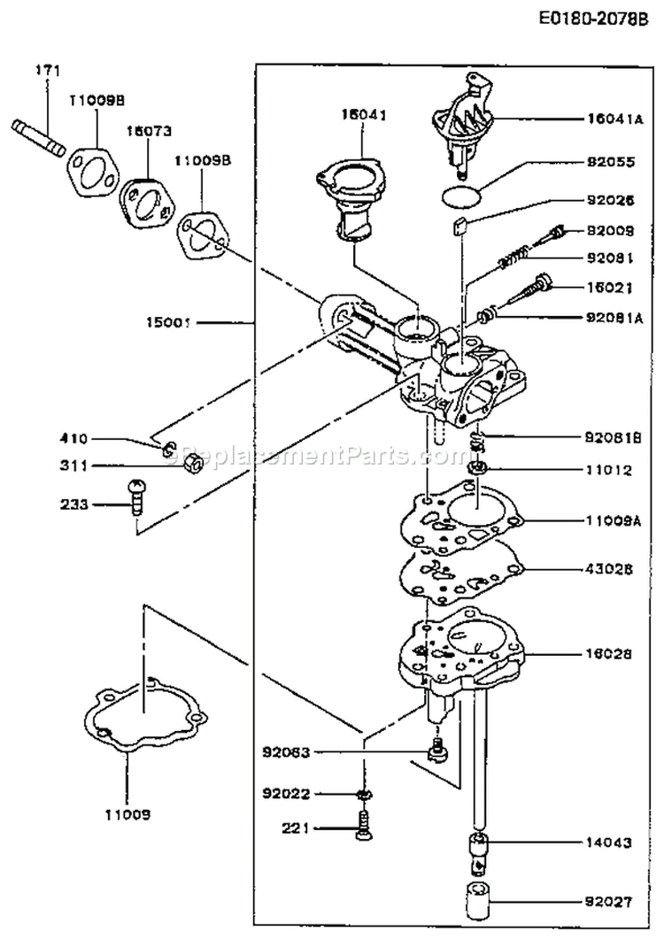 Page B Diagram and Parts List for FA076D CM81 Kawasaki Engine