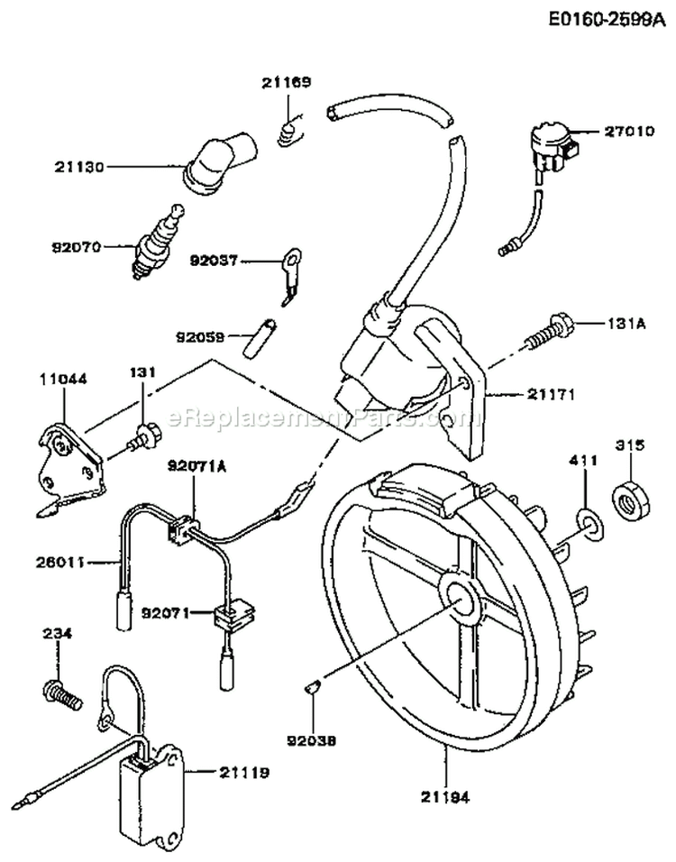 Page F Diagram and Parts List for FA076D CM81 Kawasaki Engine