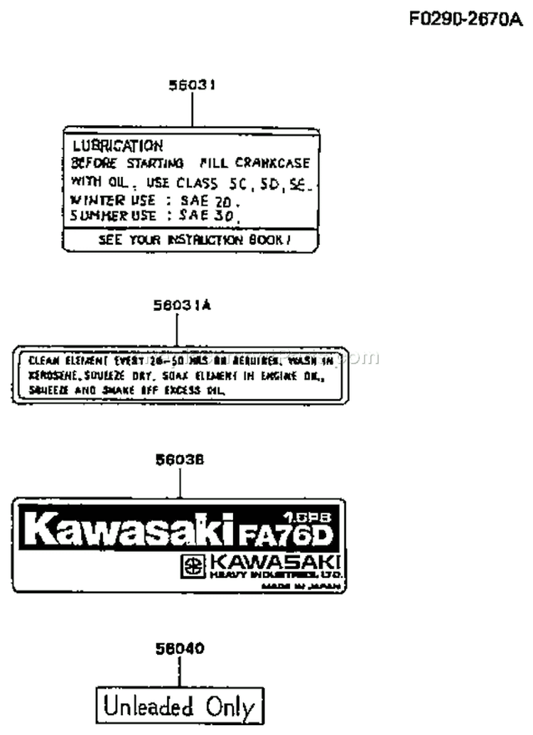 Page H Diagram and Parts List for FA076D CM81 Kawasaki Engine