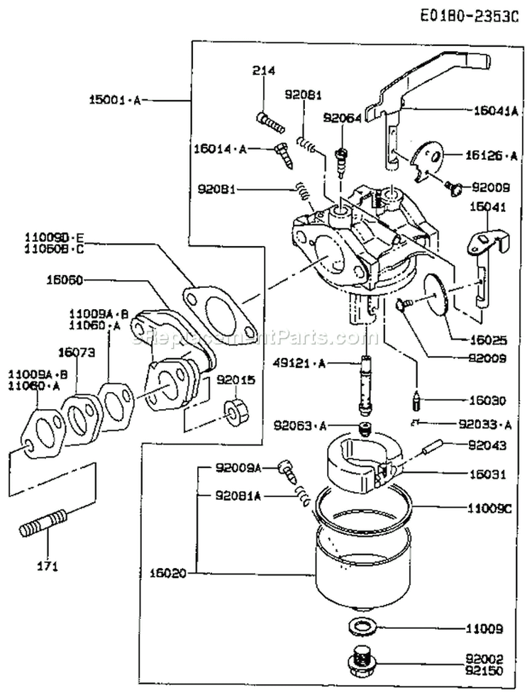 Page B Diagram and Parts List for FA076D CS09 Kawasaki Engine