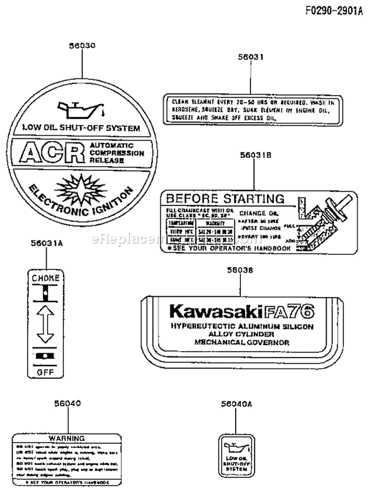 Page H Diagram and Parts List for FA076D CS09 Kawasaki Engine