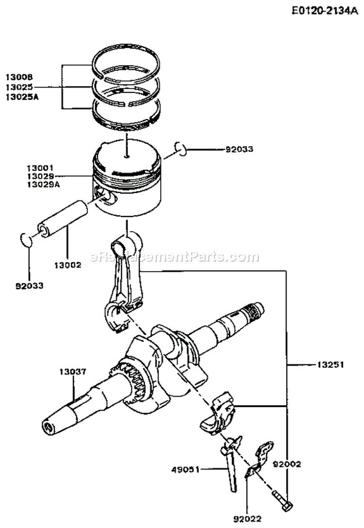 Page J Diagram and Parts List for FA076D EM80 Kawasaki Engine
