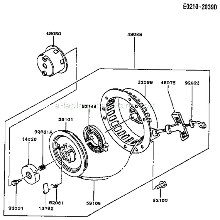 Page K Diagram and Parts List for FA076D EM80 Kawasaki Engine