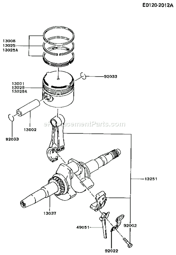 Page J Diagram and Parts List for FA076D ES05 Kawasaki Engine