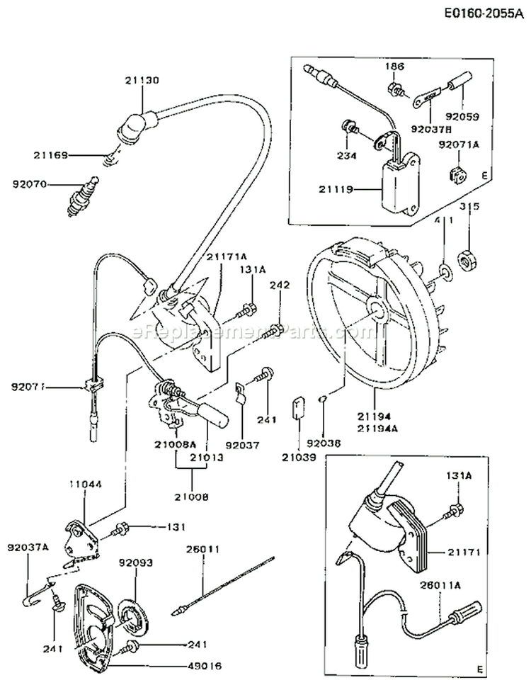 Page F Diagram and Parts List for FA076D ES05 Kawasaki Engine